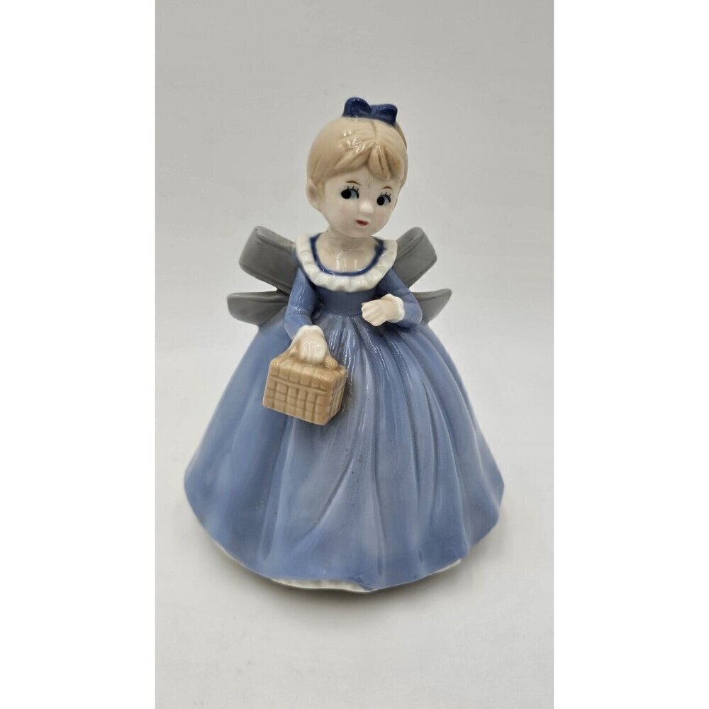 Vintage Berman & Anderson Porcelain Girl Blue Dress Basket music Box Limelight